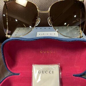 Gucci GG0252S 003 63mm Square Oversized Sunglasses Gold w/Brown Lenses